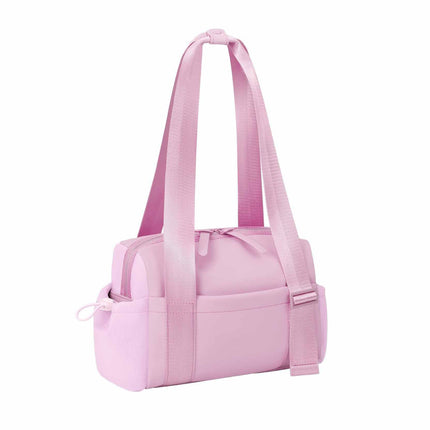 Stylish Pink Mini Gym Bag & Travel Tote - Compact Duffel with Wet Pocket, Luggage Sleeve & Multiple Compartments.