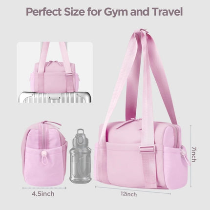 Stylish Pink Mini Gym Bag & Travel Tote - Compact Duffel with Wet Pocket, Luggage Sleeve & Multiple Compartments.