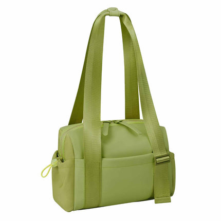 Stylish Green Mini Gym Bag & Travel Tote - Compact Duffel with Wet Pocket, Luggage Sleeve & Multiple Compartments.