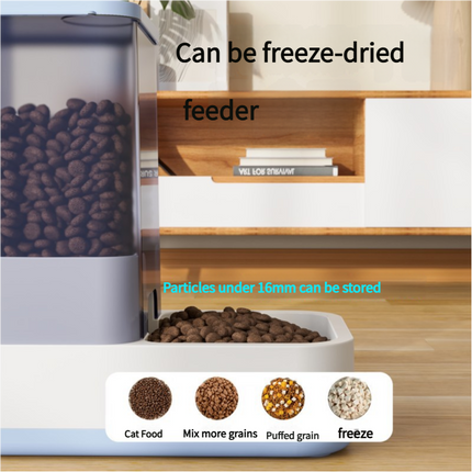 Grey 2-in-1 Automatic Pet Water and Food Dispenser - Gravity Feeder for Cats and Dogs.