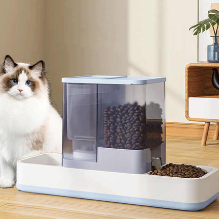 Grey 2-in-1 Automatic Pet Water and Food Dispenser - Gravity Feeder for Cats and Dogs.
