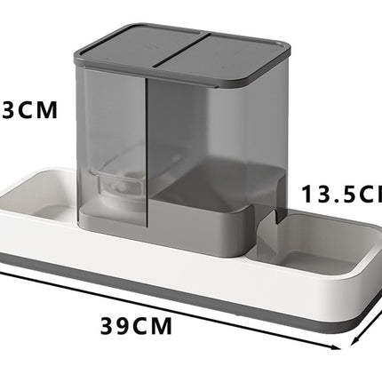 Grey 2-in-1 Automatic Pet Water and Food Dispenser - Gravity Feeder for Cats and Dogs.