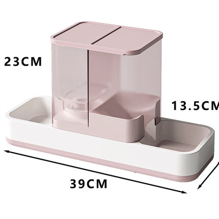 Pink 2-in-1 Automatic Pet Water and Food Dispenser - Gravity Feeder for Cats and Dogs.