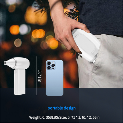 Black Portable Turbo Handheld Blower Fan - 130000RPM High-Speed Mini Fan with 5000mAh Battery.