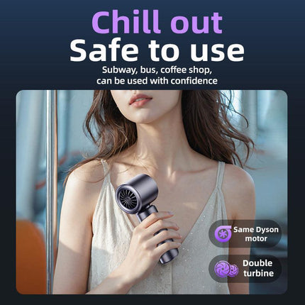 Pink Portable Handheld Fan with 120-Speed Display - USB Rechargeable Mini Cooling Fan for Outdoor Use.