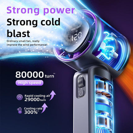 Pink Portable Handheld Fan with 120-Speed Display - USB Rechargeable Mini Cooling Fan for Outdoor Use.