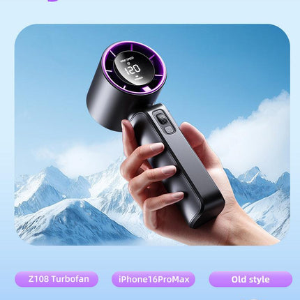 White Portable Handheld Fan with 120-Speed Display - USB Rechargeable Mini Cooling Fan for Outdoor Use.
