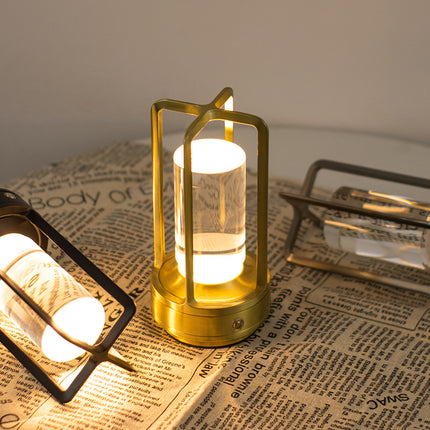 Gold Rechargeable Table Lamp - Touch Dimming 3-Color LED Light for Bedroom and Office.