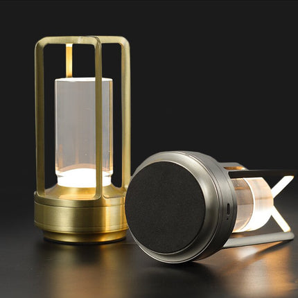 Gold Rechargeable Table Lamp - Touch Dimming 3-Color LED Light for Bedroom and Office.