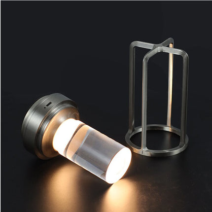 Silver Rechargeable Table Lamp - Touch Dimming 3-Color LED Light for Bedroom and Office.