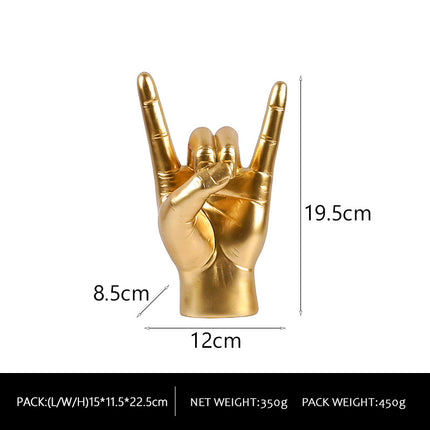 Gold Left Hand Resin Rock and Roll Hand Figurine - Stylish Desk and Living Room Decor.