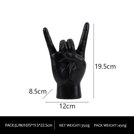 Black Right Hand Resin Rock and Roll Hand Figurine - Stylish Desk and Living Room Decor.