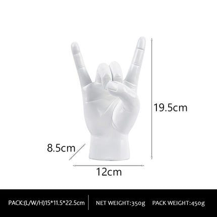 White Right Hand Resin Rock and Roll Hand Figurine - Stylish Desk and Living Room Decor.