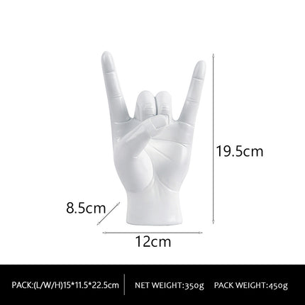 White Left Hand Resin Rock and Roll Hand Figurine - Stylish Desk and Living Room Decor.