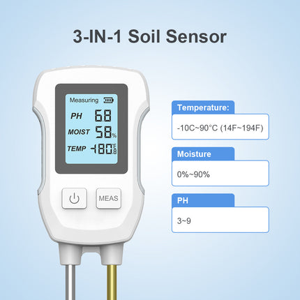 3-in-1 Soil Detector for pH, Moisture, and Temperature - Gardening Tool for Healthy Plants (Battery not included).