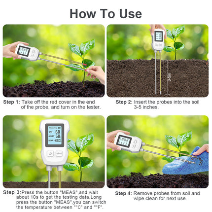 3-in-1 Soil Detector for pH, Moisture, and Temperature - Gardening Tool for Healthy Plants (Battery not included).
