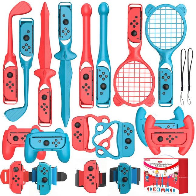 18-in-1 Motion-Sensing Sports Kit for Gaming Consoles - Tennis, Golf, and Fitness Accessories.