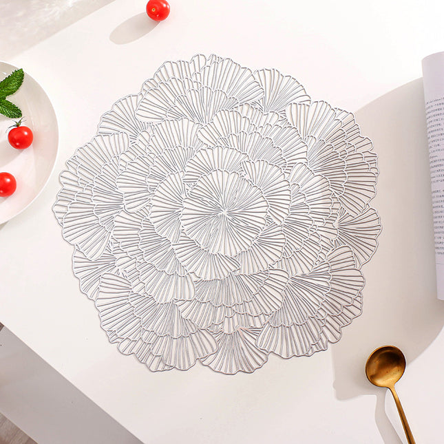 Silver Elegant Floral PVC Placemats - Set of 8, Durable & Stylish Table Mats (38cm).