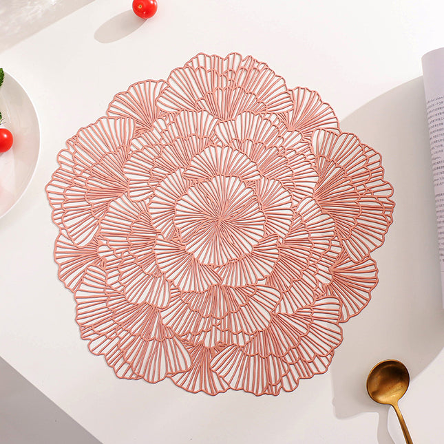 Rose Gold Elegant Floral PVC Placemats - Set of 8, Durable & Stylish Table Mats (38cm).
