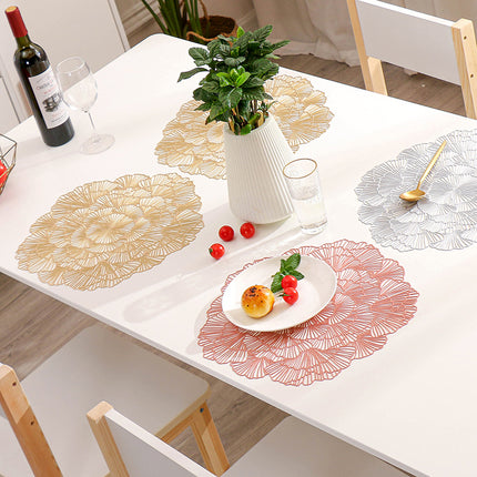 Rose Gold Elegant Floral PVC Placemats - Set of 8, Durable & Stylish Table Mats (38cm).