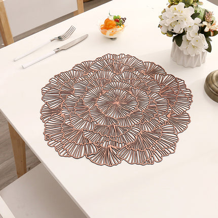 Bronze Color Elegant Floral PVC Placemats - Set of 8, Durable & Stylish Table Mats (38cm).