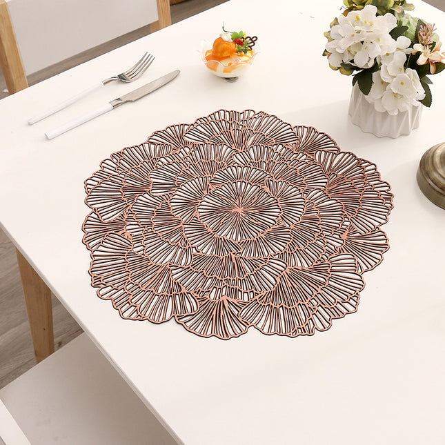 Bronze Color Elegant Floral PVC Placemats - Set of 8, Durable & Stylish Table Mats (38cm).