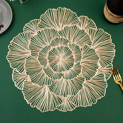 Bronze Color Elegant Floral PVC Placemats - Set of 8, Durable & Stylish Table Mats (38cm).