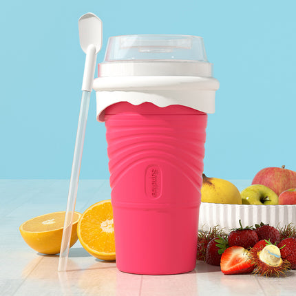 Rose Red Cool Summer Slushie Cup - 500ml Quick-Freeze Smoothie Maker with Straw.