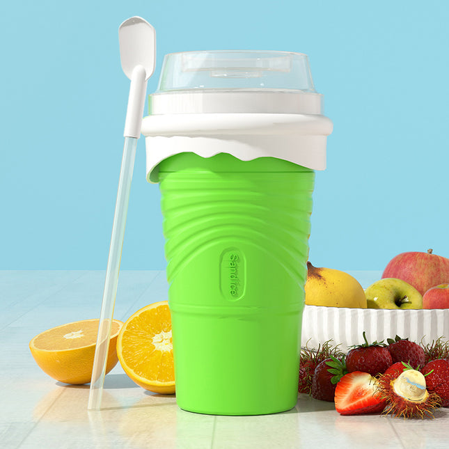 Green Cool Summer Slushie Cup - 500ml Quick-Freeze Smoothie Maker with Straw.