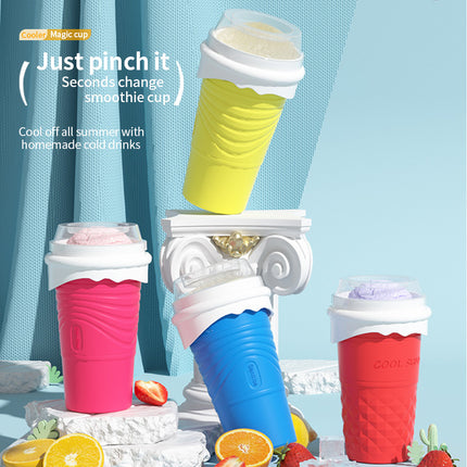 Yellow Cool Summer Slushie Cup - 500ml Quick-Freeze Smoothie Maker with Straw.