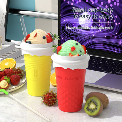 Yellow Cool Summer Slushie Cup - 500ml Quick-Freeze Smoothie Maker with Straw.