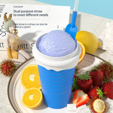 Yellow Cool Summer Slushie Cup - 500ml Quick-Freeze Smoothie Maker with Straw.