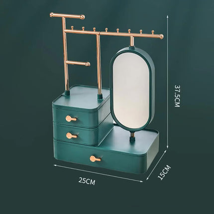 Elegant White Jewelry Organizer with Mirror - Multi-Layer Storage & Display Stand (25x15x37.5cm).
