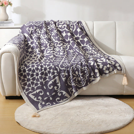 Bohemian Style Sofa Throw Blanket - Grey Soft Faux Cashmere, 130x170cm (850g) for Office Naps & AC Cover.