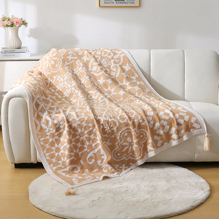 Bohemian Style Sofa Throw Blanket - Apricot Soft Faux Cashmere, 130x170cm (850g) for Office Naps & AC Cover.