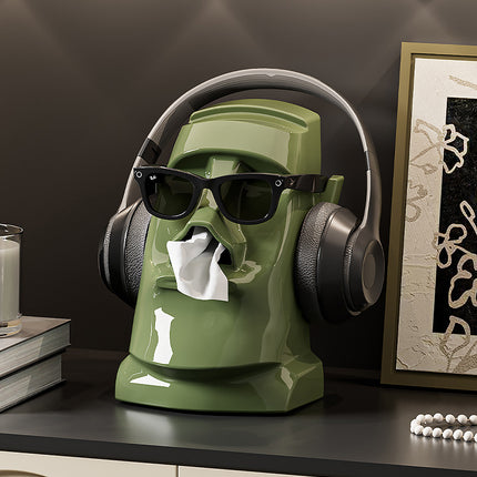 Green Versatile Desktop Headphone Stand & Tissue Box (23.5x17x14.5cm).