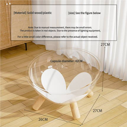 Luxury Transparent Cat Bed with Wooden Legs - Stylish Pet Nest.