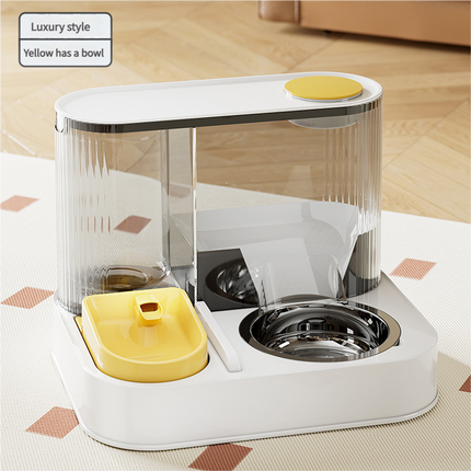Automatic Pet Feeder and Water Bowl - 2-in-1 Yellow Stainless Steel Bowl Cat Feeding Station.