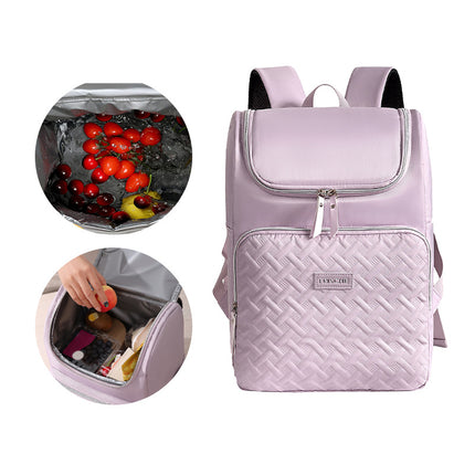 Purple Waterproof Insulated Backpack - Large Capacity Cooler Bag for Camping and Picnics.