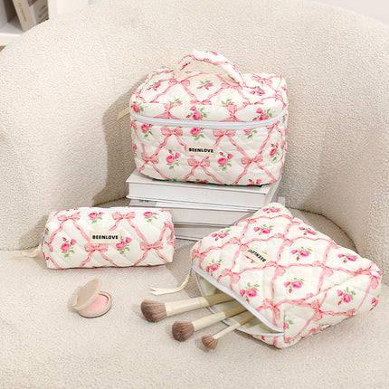 Pink Elegant 3-Piece Cosmetic Storage Set - Portable Skincare and Travel Pouch.
