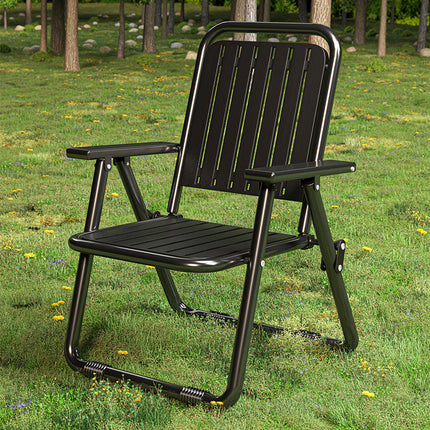 Black Portable Folding Chair - Outdoor Beach and Camping Recliner.