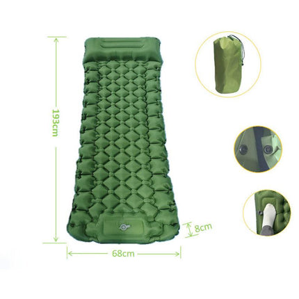 Green Portable Outdoor Inflatable Mat - Foot-Operated Camping Sleeping Pad.