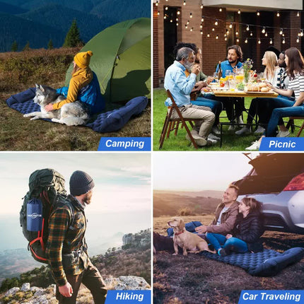 Grey Portable Outdoor Inflatable Mat - Foot-Operated Camping Sleeping Pad.