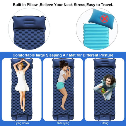 Grey Portable Outdoor Inflatable Mat - Foot-Operated Camping Sleeping Pad.