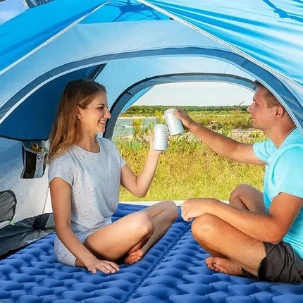 Grey Portable Outdoor Inflatable Mat - Foot-Operated Camping Sleeping Pad.