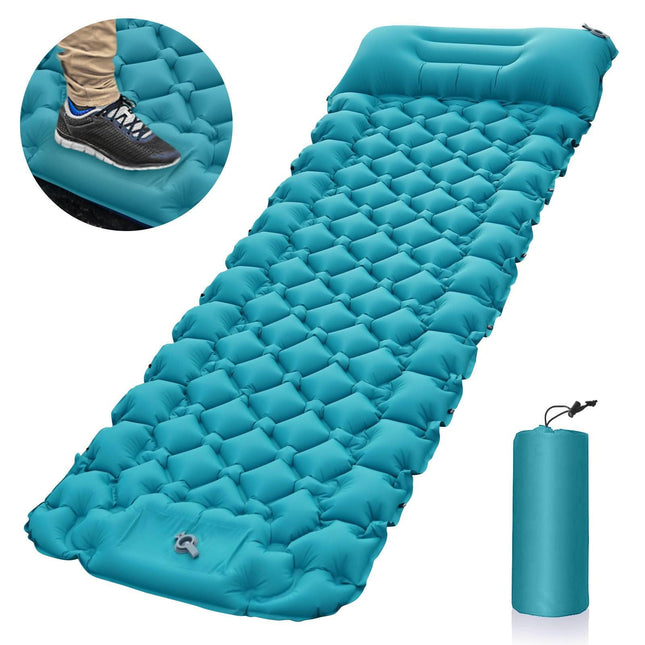 Peacock blue Portable Outdoor Inflatable Mat - Foot-Operated Camping Sleeping Pad.