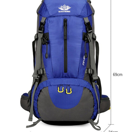 Black 36-55L Outdoor Hiking Backpack - Durable Water Resistant Travel Bag for Trekking, Camping, and Adventure.