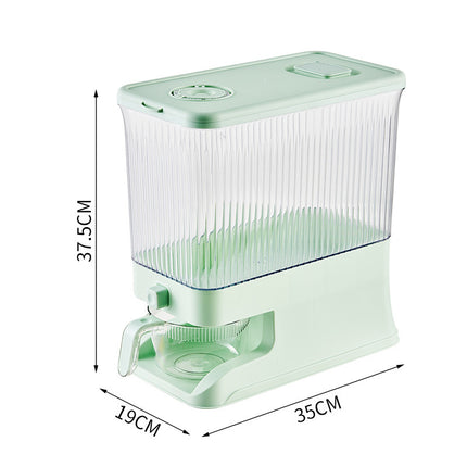 Transparent Apple Green Smart Kitchen Rice Dispenser - Automatic Press-Style Rice Storage Bin.