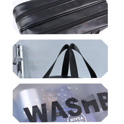 2PCS Dual-Layer Transparent PU Cosmetic Pouch - Wet and Dry Separation, Large size(31*15*20cm)- Pink.