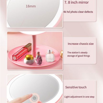 3PCS LED Makeup Mirror with Lights - Portable Tabletop Vanity Mirror, INS Style, Pink.